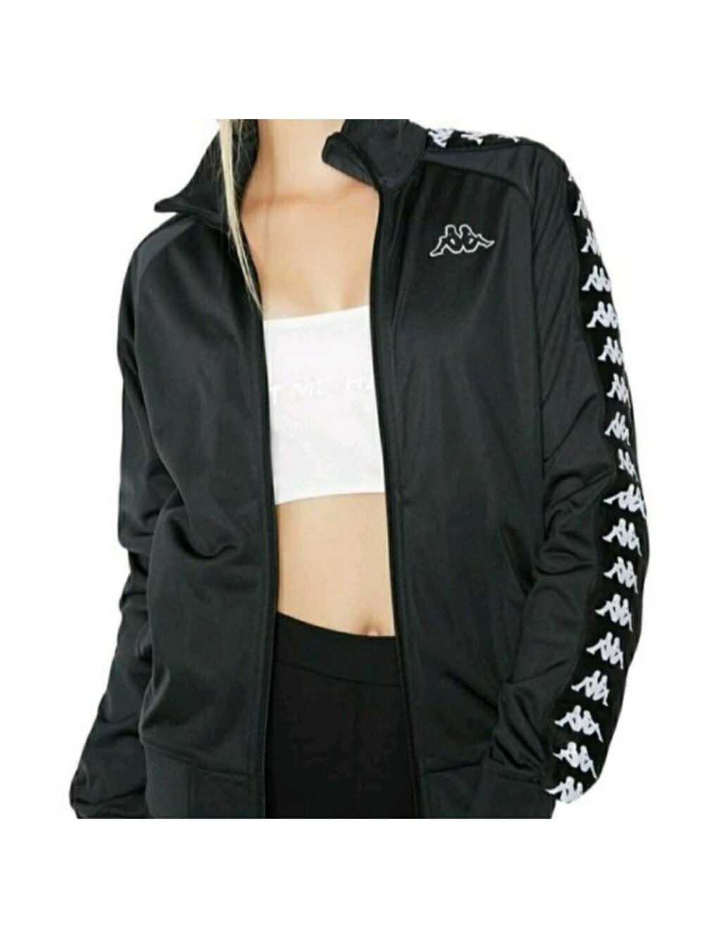 Kappa Banda Anniston Black white bomber Jacket size Large Reflective New full zi
